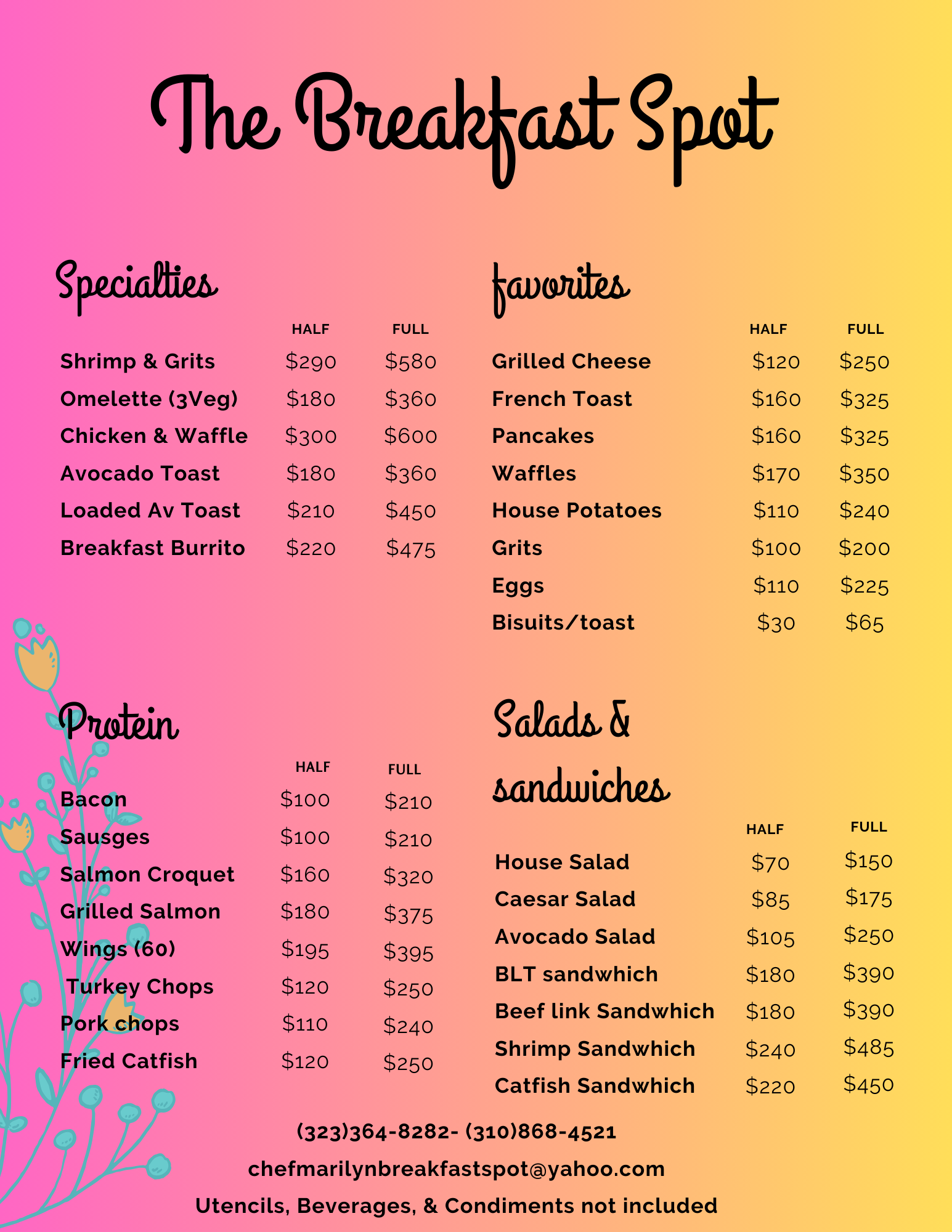 Hours location chef marilyn s breakfast
